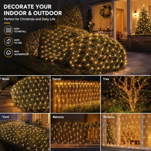 Image of Dazzle Bright Christmas 360 LED Net Lights, 12FT x 5 FT Connectable Waterproof String Lights Clear Wire with 8 Modes, Christmas Decorations for Indoor Outdoor Xmas Party Yard Garden Decor (Warm White)