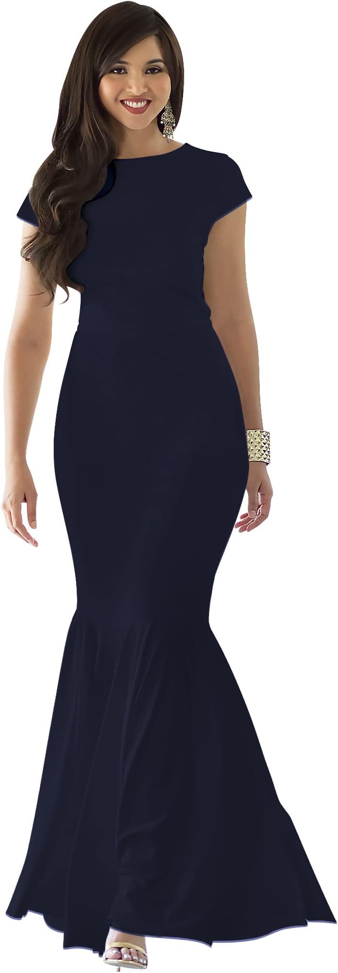 Womens 2025 Long Cap Sleeve Elegant Formal Sexy Evening Cocktail Maxi Dress