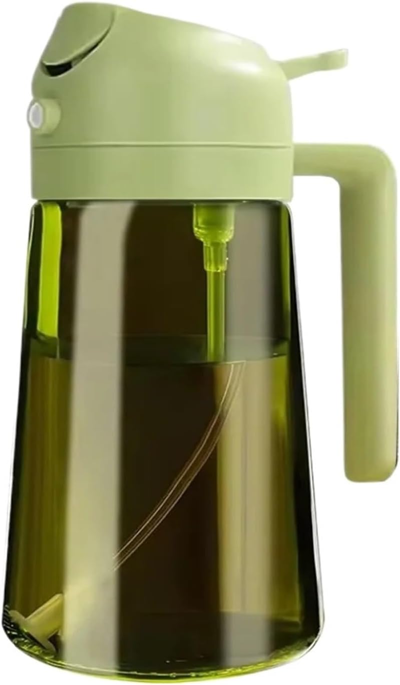 470ML Light-Blocking Dark Oil Sprayer Cooking 2 In 1 Oil Dispenser Bottle Kitchen Dark Green Glass Oil Bottle(Green)