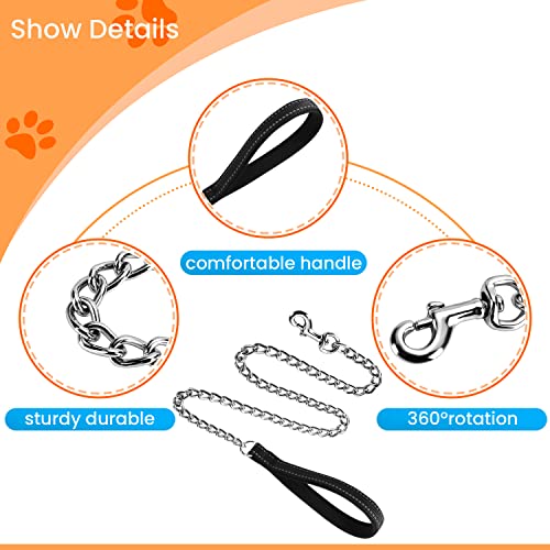 Juwow Chain Dog Leash | Metal Stainless Steel Links,Heavy Duty Chew Proof Pet Lead With Reflective Padded Handle For Medium And Large Dogs (2.0Mm X 4 Foot, Black) #TOP3