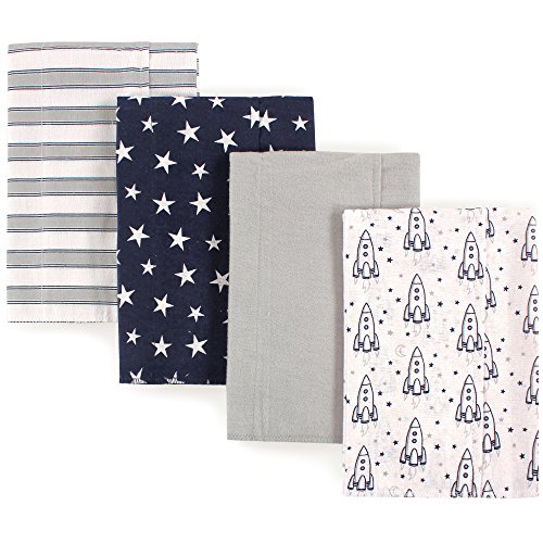 Image of Hudson Baby Unisex Baby Cotton Flannel Burp Cloths, Rocket Ship, One Size
