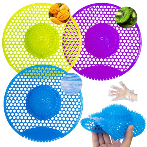Urinal Screen Deodorizer 12 Pack,75-Day Fresh,Double-Sided Anti-Splash | Urinal Cakes,Anti-Splash & Anti-Clog,Ocean Breeze/Mango/Kiwi,Long-Lasting Freshness,Odor Control with Gloves for Men Bathroom