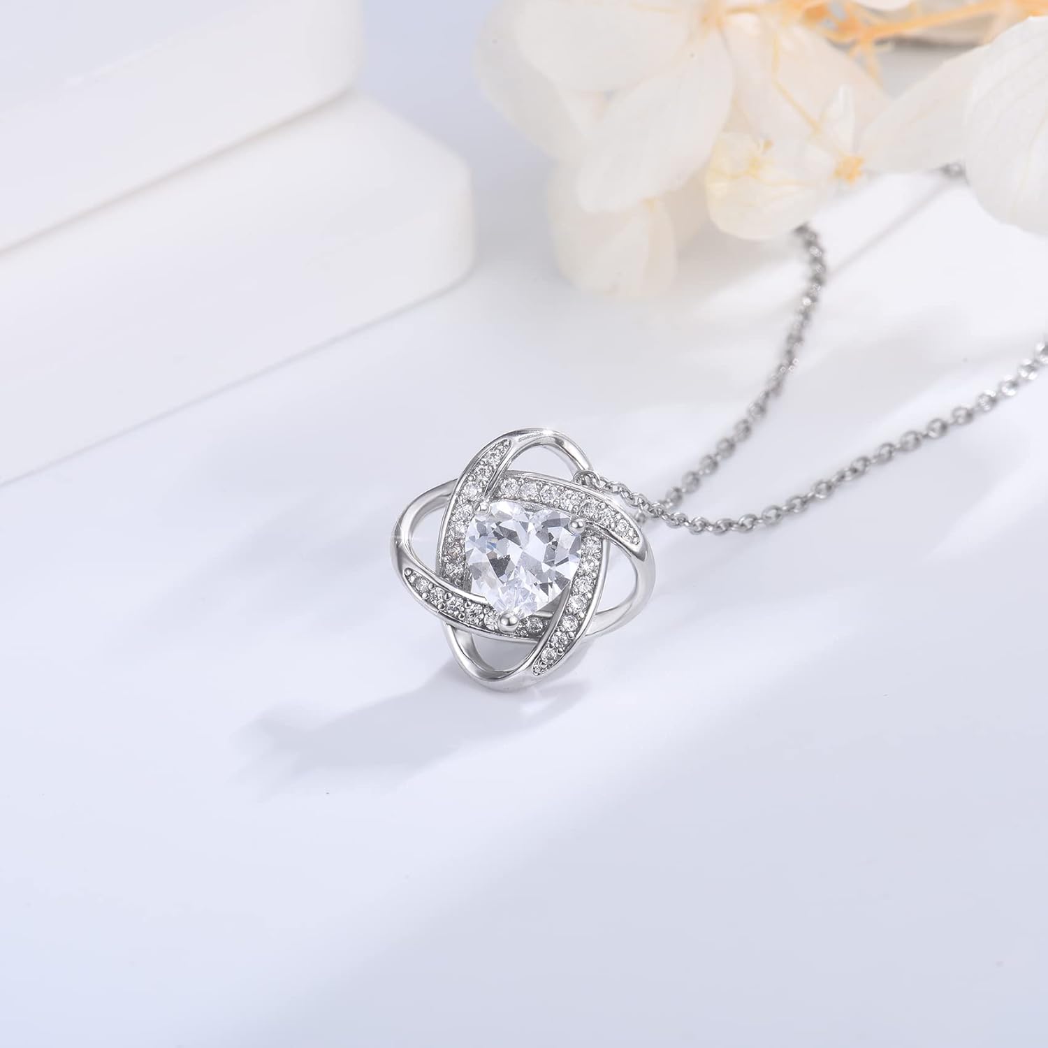 EPIRORA Sterling Silver Cubic Zirconia Love Knot Pendant Necklace for Women, Graduation Birthday Christmas Jewelry Gifts for Friends/Wife/Sister/Daughter/Mom - Image 4