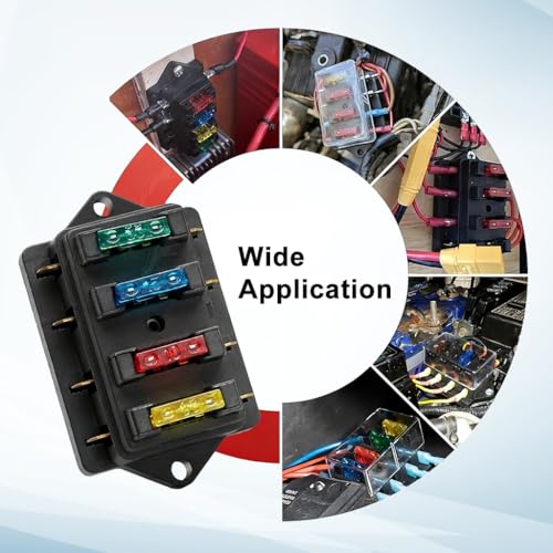 Image of STHIRA 4 Way Blade Fuse Box Holder, 10V-32V DC, Damp-Proof Cover, Black