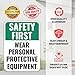 1PC Safety Sign, 14 x 10 Inches - Aluminum - Safety Decorations Posters For Workplace - Wear Personal Protective Equipment