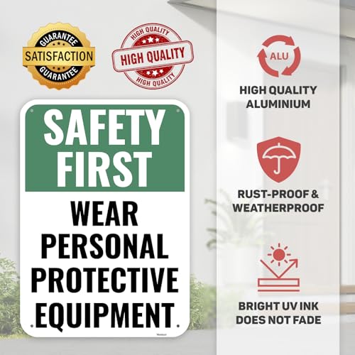 Image of 1PC Safety Sign, 14 x 10 Inches - Aluminum - Safety Decorations Posters For Workplace - Wear Personal Protective Equipment