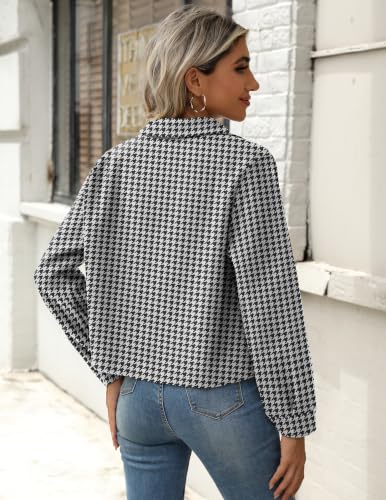 Zeagoo Shacket Women Cropped Flannel Plaid Houndstooth Button Jacket Black - Image 4