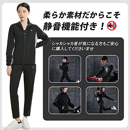 [ＰＡＦＨＬ] サウナスーツ メンズ レディース 大量発汗 洗濯可 上下セット ダイエット 減量用 ランニングウエア スポーツウェア 筋トレ ジョギング… (XL, レディース ブラック) 5枚目