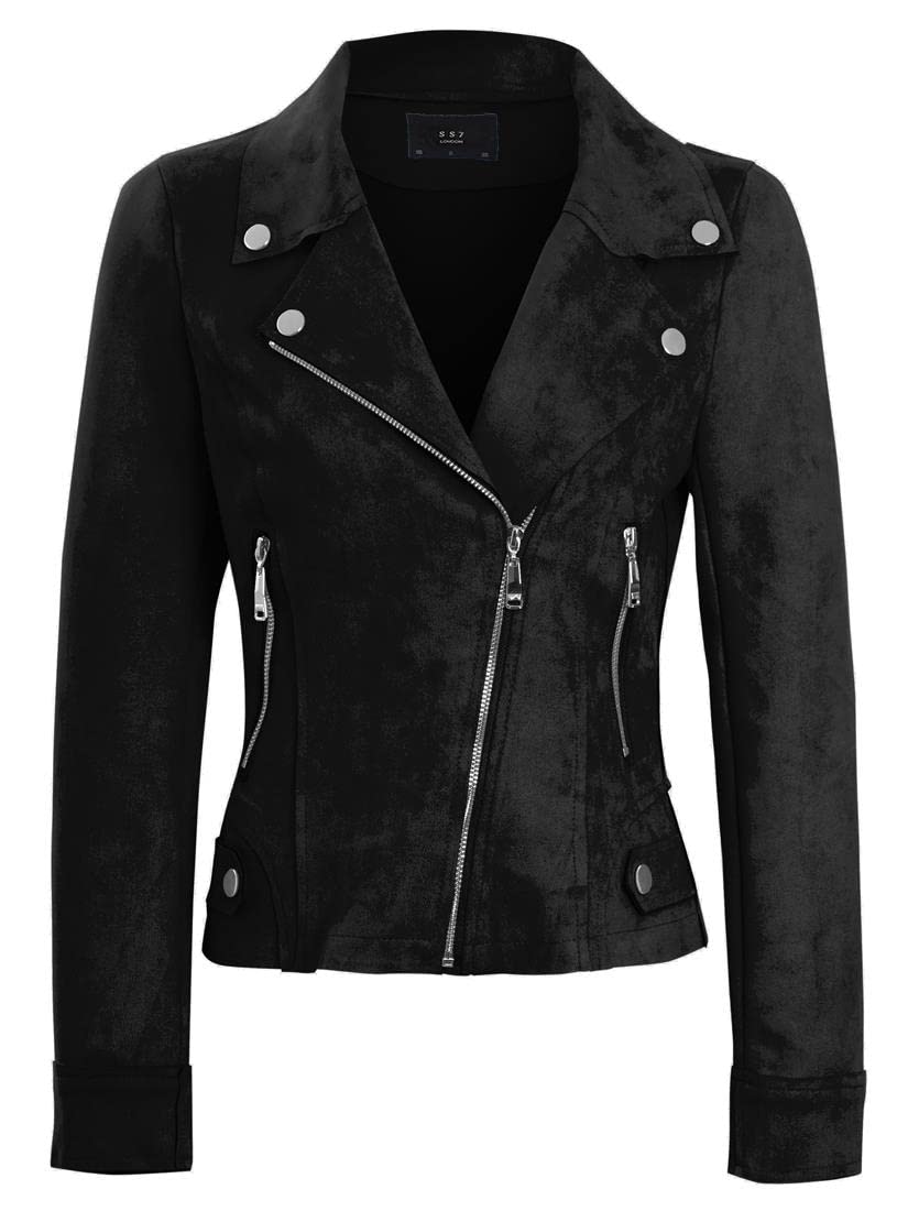 Ss7 Women's Black Faux Suede Biker Jacket