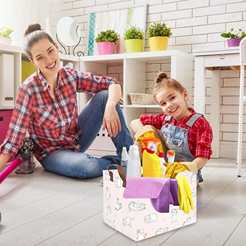 Image of FXOLCSHE Rectangular Pink Cat Baskets,Cute Kids Toy Storage Basket Bin,Pink Gift Organizer,Toys Box,Toy Organizer,Baby Nursery,Empty Rectangular Cat Room Decor(Pink Cats)