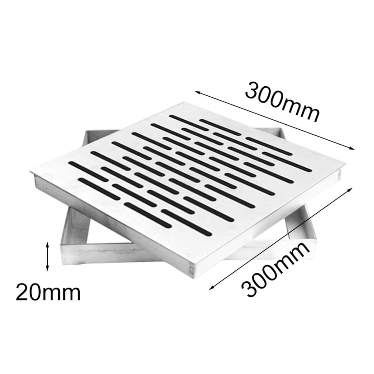 Ubric Edelstahl Bodenablaufabdeckung mit Rahmen 300 x 300 x 20mm Quadratisches rutschfestes Ablaufgitter Ablaufgitter für Küche Bad Garten im Freien