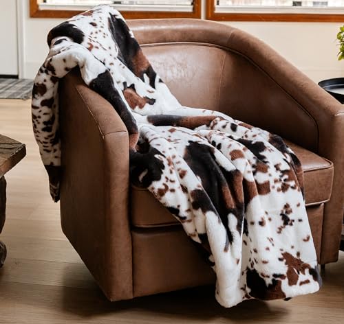 NativeSkins Cow Print Blanket Large (5.0 x 6.7 ft) - Cozy Cow Blanket Western Throw, Fluffy Fur Throw for Sofa, Plush and Warm