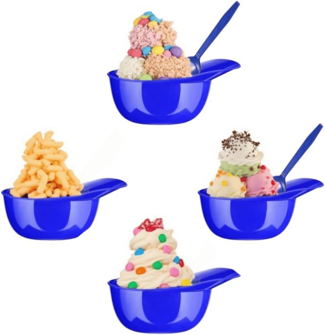 Baseball Helmet Ice Cream Bowls with Spoon,12 Pack Reusable Cap Cups Snack Dessert for Sports Party Supplies,Birthday Party (Blue)