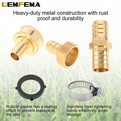 Lemfema 4 Sets 1/2 Inch Solid Brass Garden Hose Connector Repair Kit,Water Hose Mender Female Male Hose Coupling With Stainless Steel Clamp, Tape And Rubber Gasket #TOP4
