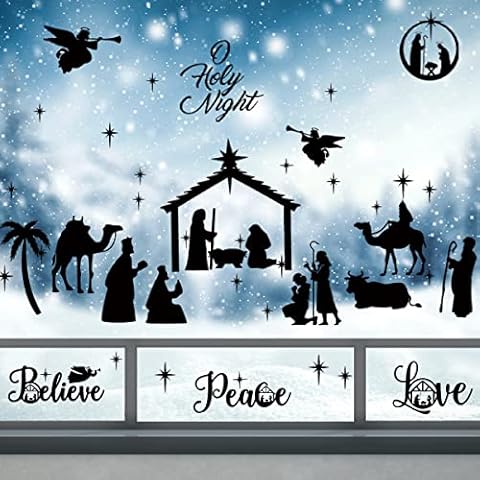 Christmas Window Stickers Clings Religious Jesus Static Glass Stickers Cover