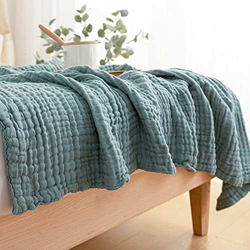 Emme Muslin Throw Blankets For Couch 6-Layer Breathable Gauze All Season Soft And Lightweight Pre-Washed Cotton Blanket (Teal, 55"X75") #TOP4