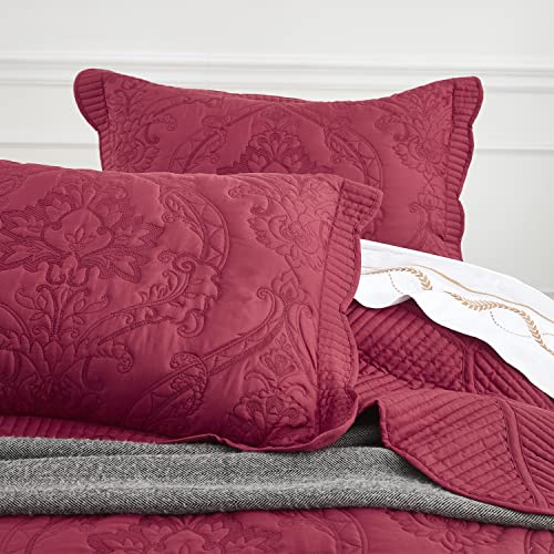 Image of CHIXIN Microfiber Standard Pillow Shams Set of 2 - Quilted Decorative Pillow Covers - Wine Red - Size (20 inch x 26 inch)