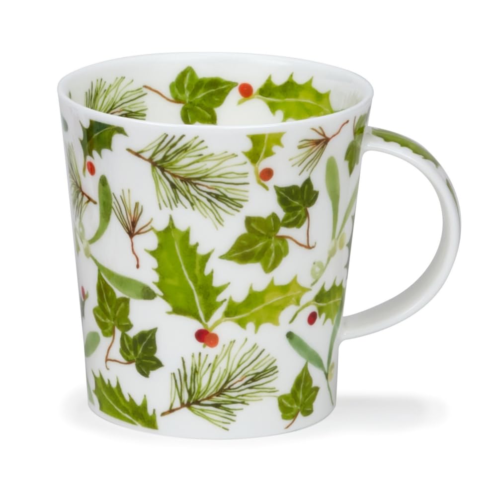 Dunoon Lomond Holly and Misletoe Weihnachtstasse aus feinem Porzellan, 0,32 l