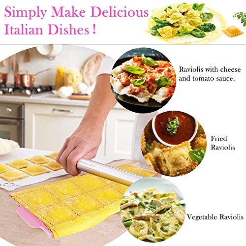 Foto von Tortellini Form Antihaft Knödelform Ravioli Ausstecher Eckig Form Kunststoff Ravioli Maker Former Raviolibrett mit 10 Gitter Tablett Mould für Hausgemachte Ravioli, Knödel, Nudeln (Rose)