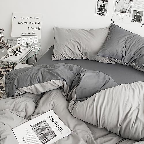 UCHUANG Duvet Cover Set King Size 6 Pcs Include 1 Quilt Cover 220 x 240cm & 4 Pillow Cases 48 x 74cm & 1 Bedsheet 245 x 265cm Soft Washed Cotton Bedding Set NO Comforter - Haze Gray