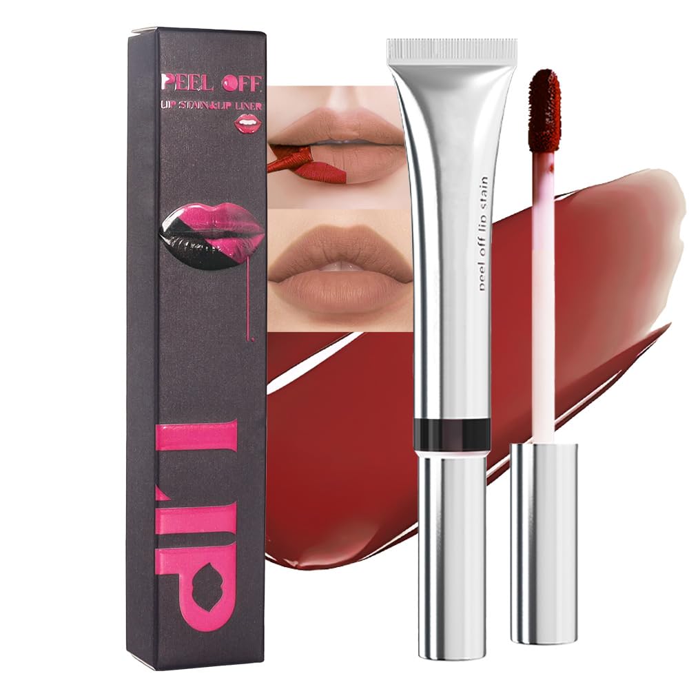 evpct Brown Lip Stains Peel off, Peel off Lip Liner Tattoo Lip Stain Tint Gloss Marker Makeup, Long Lasting Waterproof 24 Hours Matte Finish