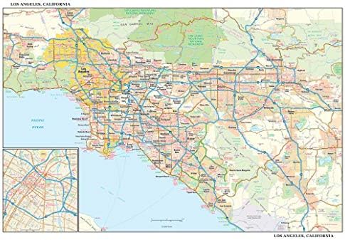 Los Angeles, California Wall Map - 21.75" x 14.5" Paper