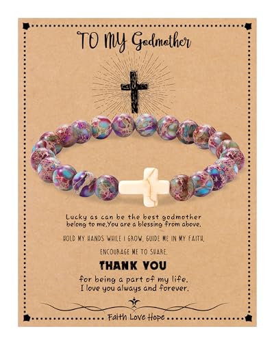 Image of Cross Bracelets for Women, Christian Gifts for Women Stocking Stuffers for Teens Cross Bracelet Imperial Nature Stone Bead Bracelet Confirmation Baptism Gift for Teen Girls Christmas Religious Gift Cathlic Faith Jewelry