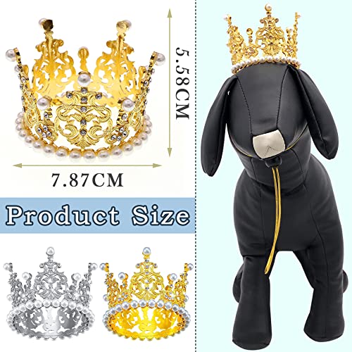 BIPY 2 Stück Hundekrone Stirnband Haustier Geburtstag Hüte Kopfschmuck Gold Silber Prinzessin Strass Kunstperle Krone Tiaras für mittelgroße kleine Welpen Katzen Hunde Party Hochzeit Haarschmuck