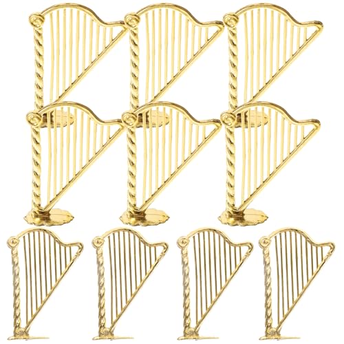 PRETYZOOM 10pcs Golden Harp Ornaments, Christmas Instrument Ornament for Tree Decoration, Dollhouse Harp Model for Decor, Christmas Miniature Musical Supplies