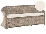 Beliani Gartenbank mit Armlehnen Rattan naturfarben Auflagen beige 189 cm Boho Susua