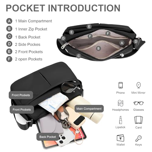 WITERY Crossboby Bags for Women Waterproof Multi-Pocket Nylon Crossboby Purse Medium Purses Shoulder Handbags Pocketbooks4