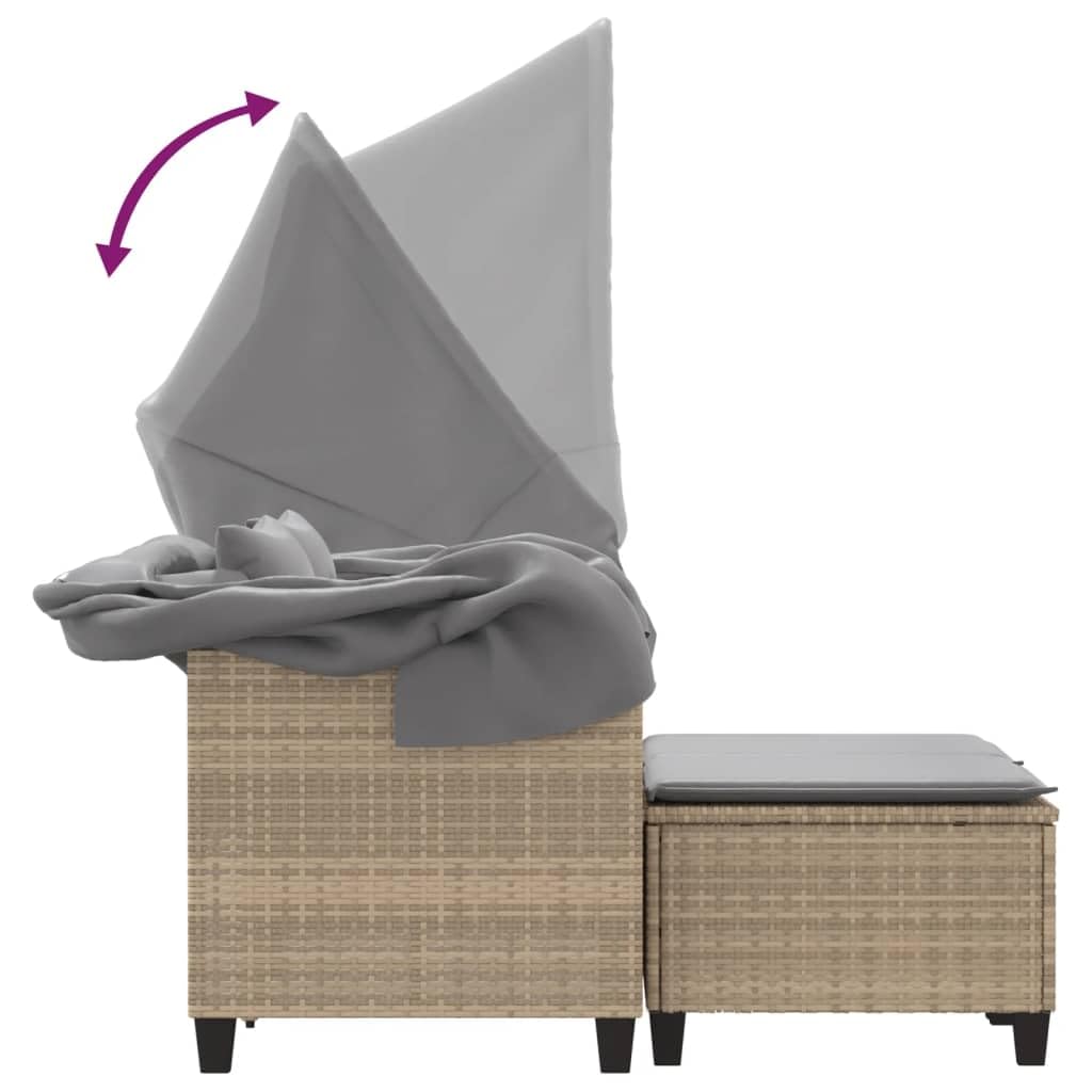 vidaXL Gartensofa 2-Sitzer mit Dach Hockern, Outdoor Sofa Gartenmöbel, Garten Lounge Set Terrasse, Terrassenmöbel Zweisitzer, Beige Poly Rattan