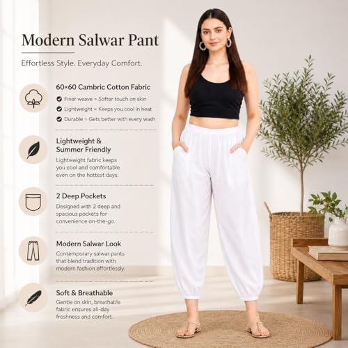 Image of Women's Cambric Cotton Afghani Patiala Salwar - Loose Fit, Elastic Waist, Deep Pockets | Ethnic & Casual Wear