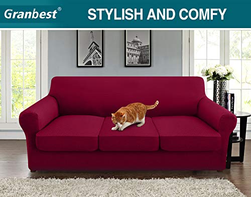 image for Granbest 4 Piece High Stretch Couch Covers for 3 Cushion Couch Thick P