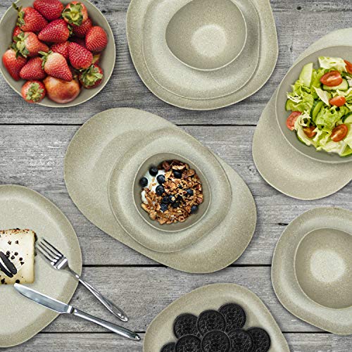 Zak Designs Elements Melamine Serveware Set Includes Serving platters and Individual Bowls, Durable and BPA Free (White, 4-Piece Dinnerware Set, Service For 2)