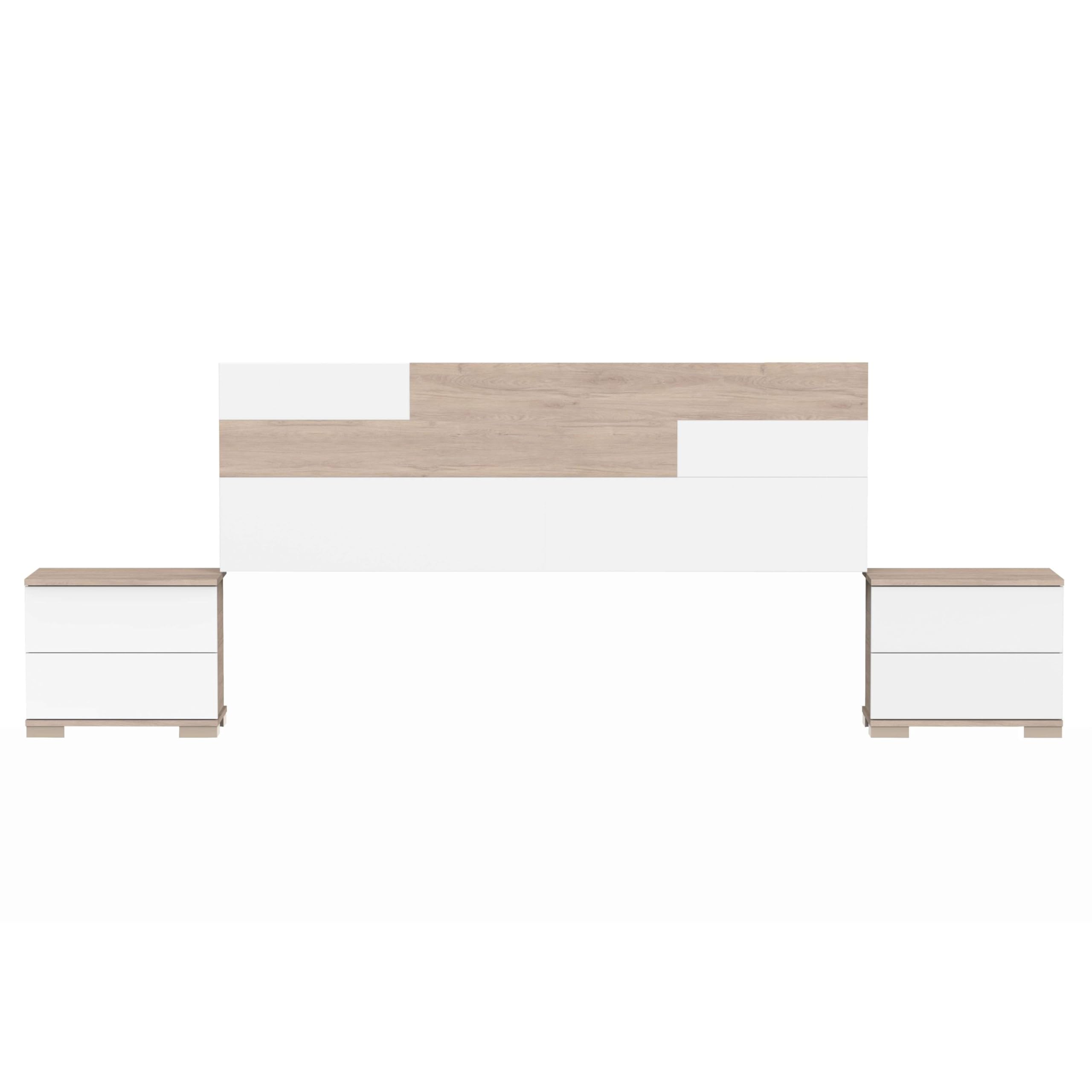 Miroytengo Pack Habitación Matrimonio Onix Blanco Y Roble Camas 150 cm (cabecero+mesitas+Armario)