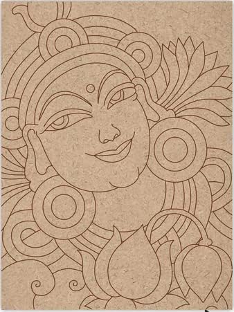 Kerala Murals Art Premarked Wooden MDF Cutout for Crafts Work Home Room Decor Artistic DIY Craft 8 INCH-image-1