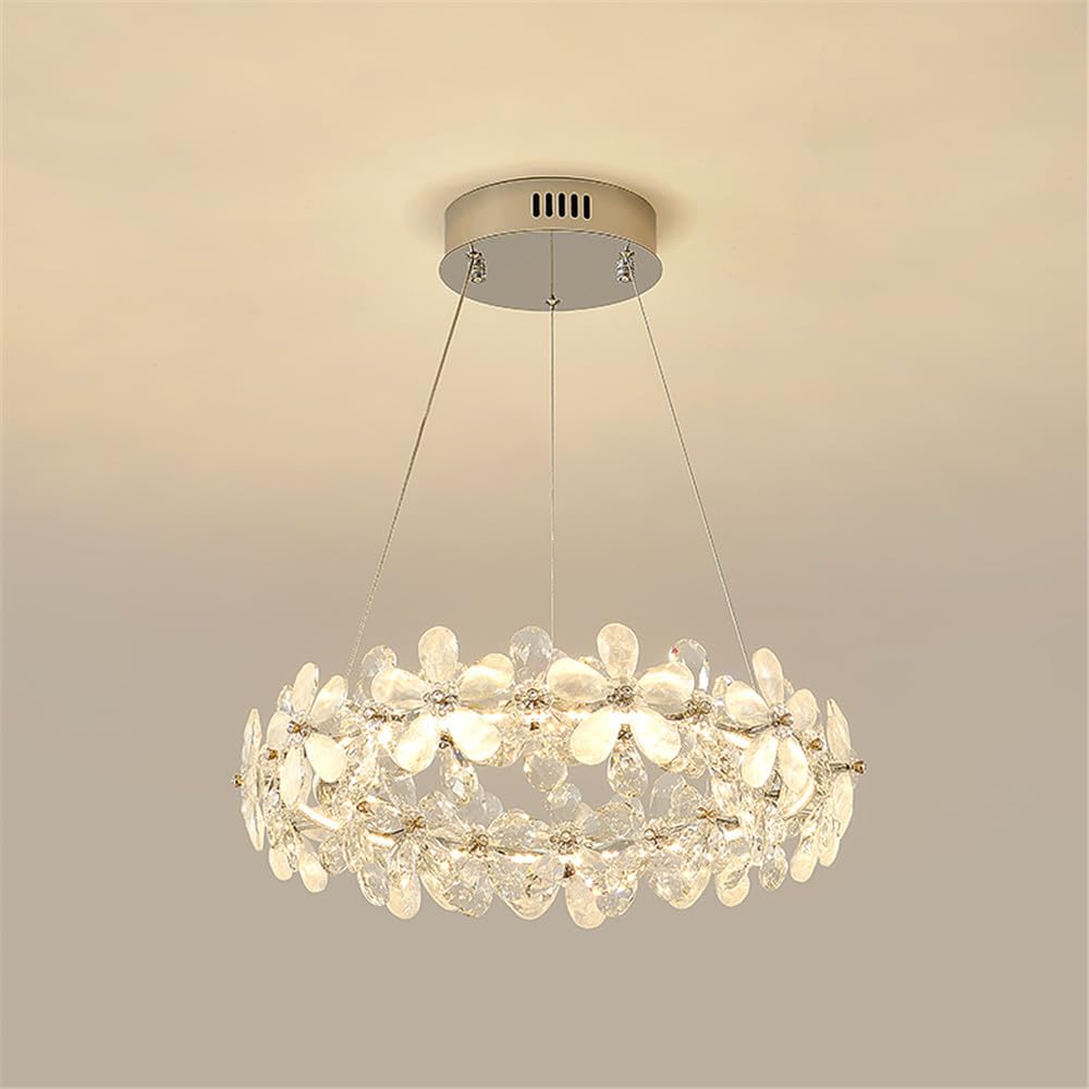 Nowoczesna i luksusowa lampa wisząca z płatkami kryształów w stylu LED, do salonu, restauracji, baru, blatu, sypialni, willi, schodów (1 pierścień, średnica 60 cm)