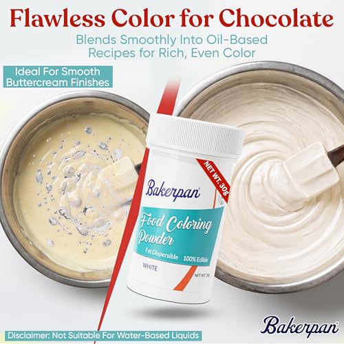 Image of Bakerpan Bright White Food Coloring Powder for Baking - 30g Oil Based, Artificial Dye-Free, Kosher & Gluten Free, For Buttercream, Chocolate, Candy, Icing & Cakes