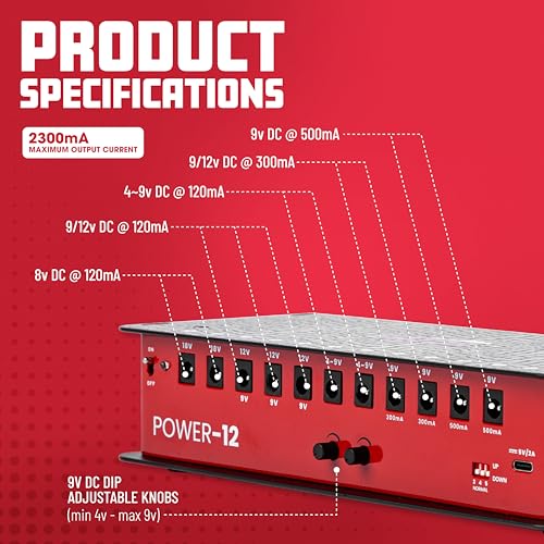 Gator Cases Guitar Effects Pedal Power with 12 Isolated Outputs | Maximum Output Current: 2300mA (GTR-PWR-12)
