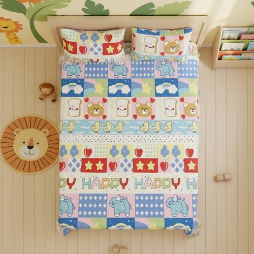 Image of Filymore 240tc Happy Birthday Bedsheet Made with Microfiber Wrinkle Free Soft Hypoallergenic | Floral Printed Double Bed Queen /King Size for Kids (90x90 Inches /Boys Girls Room)(Blue)
