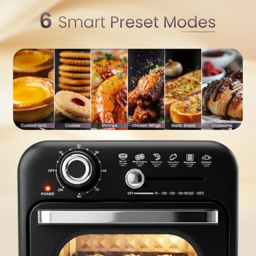 Image of iBELL AEROWAVE10G Air Fryer Oven 10Ltr, 1400W with Rotisserie, Bake, Grill, Roast & Dehydrate, 6 Preset Cooking Modes Black