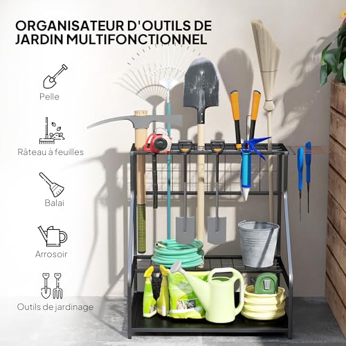 Support de garage à 3 niveaux Outsunny avec crochets pour outils