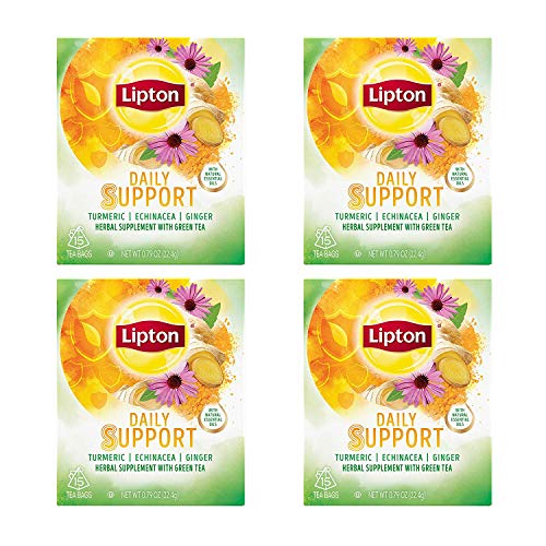 Lipton Herbal Supplement with Green Tea Daily Support 15 ct, Pack of 4