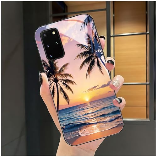 Aeronwen for Samsung Galaxy S20 Case 6.2 inch Tropical Palm Beach Sunset Glossy Smooth Hard Finish Case Serene Relaxing Coastal Style Gift for Vacation Enthusiasts