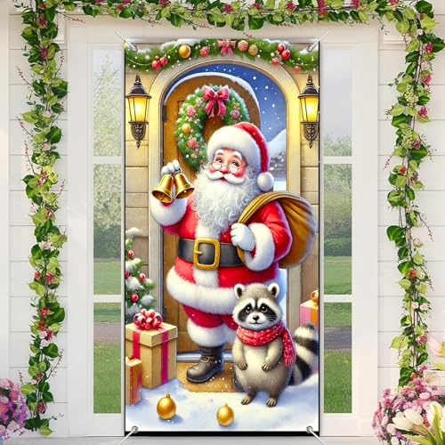 BlissYard Christmas Santa Wrapped Boxes Door Cover 35x71 Inch Polyester
