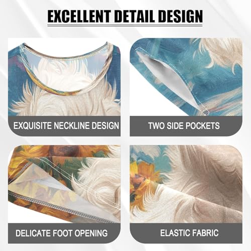 ALAZA White Dog Sunflower Blossom Pajamas Set Short Sleeve Cotton Sleepwear Summer Pjs 2 Piece 5-14Y4