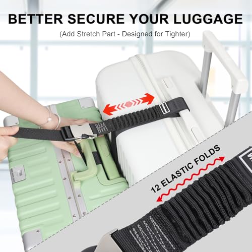 Image of Luggage Straps, Stretchable Luggage Connector Straps for Suitcases, Metal Buckle Add A Bag Adjustable Attachment Accessories Belts (Black-Metal Buckle, 1.5 inch W)