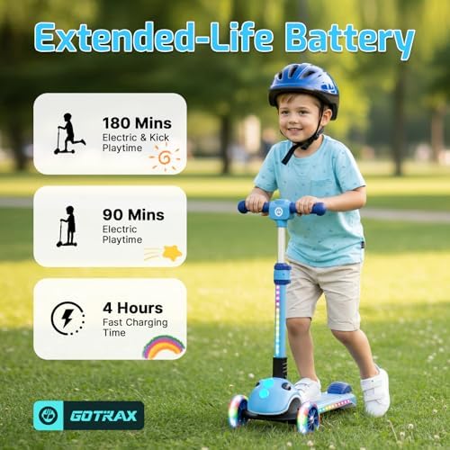 Gotrax SK1 Foldable Electric Scooter for Kids 4+, Full Body LED Light, 90min Riding&5Mph Speed, Push-Button Throttle&Battery Indicator, 6'' Wheel & 3 Adjustable Height, 3 Wheel Escooter,Gift,Blue — view 2
