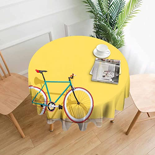 Schöne runde Fahrrad-Tischdecke 60 Zoll Radfahren in der Stadt, ökologisches Transportkonzept, gelbe Wandtischdecke für Essen im Freien und drinnen, Küche/Party/Buffet/Hochzeit